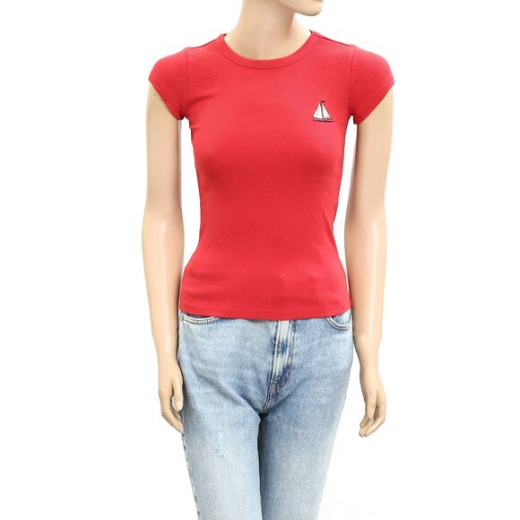 Anthropologie Maeve Embroidered Baby Tee Blouse Top Short Sleeve XXS NWT  280324 - Picture 5 of 9